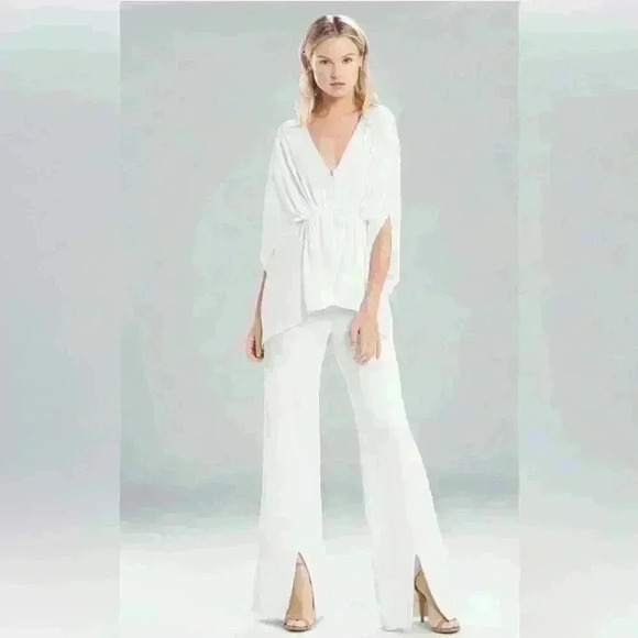 Josie Natori silky soft Caftan Top $395 new white cream - Picture 1 of 5
